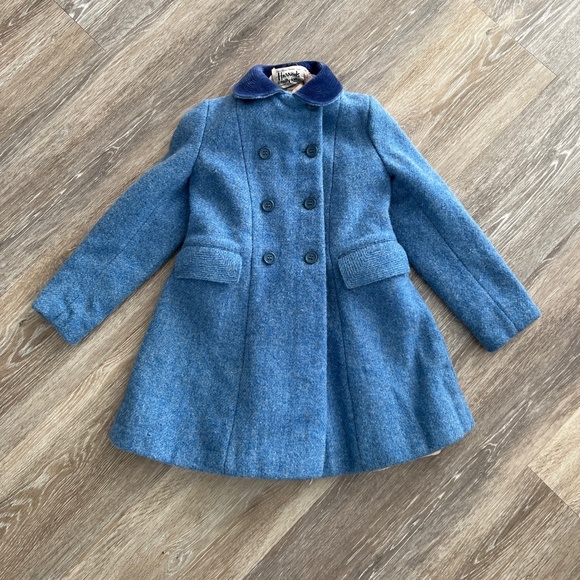 Vintage Harris’s By Emily Jane Blue Wool Harris Tweed Kids Dress Coat Size 24